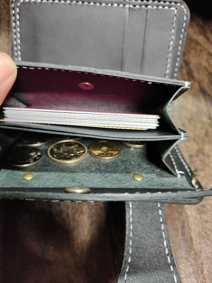 ブラック☆MiddleLeatherWalletミドルウォレット✮フラップ全縫い