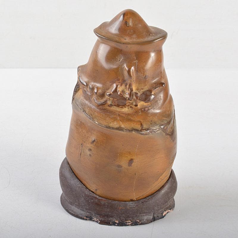 天然石　鑑賞石　安倍川　鉄丸石　置物　唐木台付　C　R7096