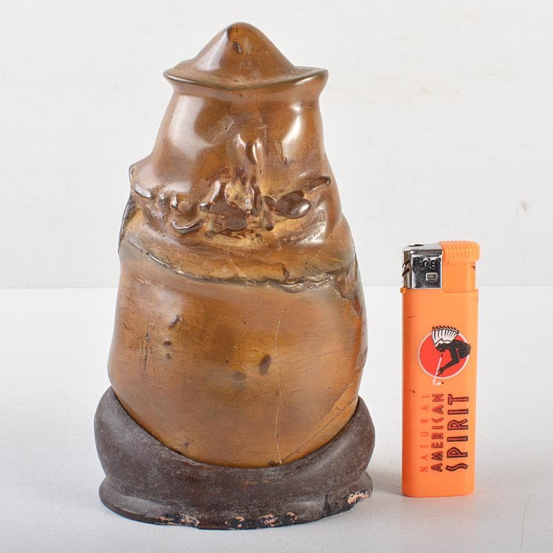 天然石　鑑賞石　安倍川　鉄丸石　置物　唐木台付　C　R7096