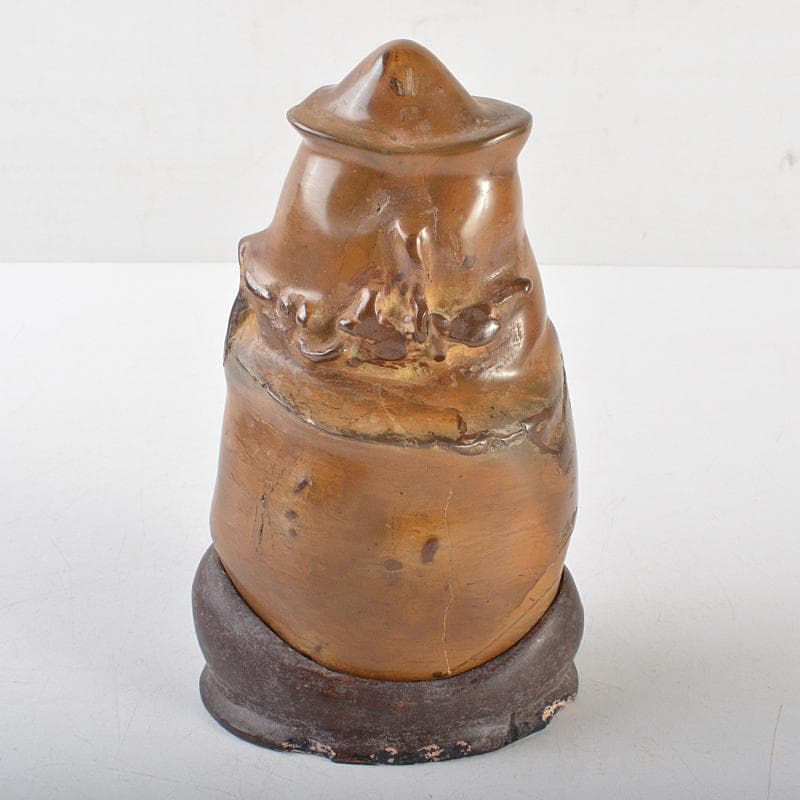 天然石　鑑賞石　安倍川　鉄丸石　置物　唐木台付　C　R7096