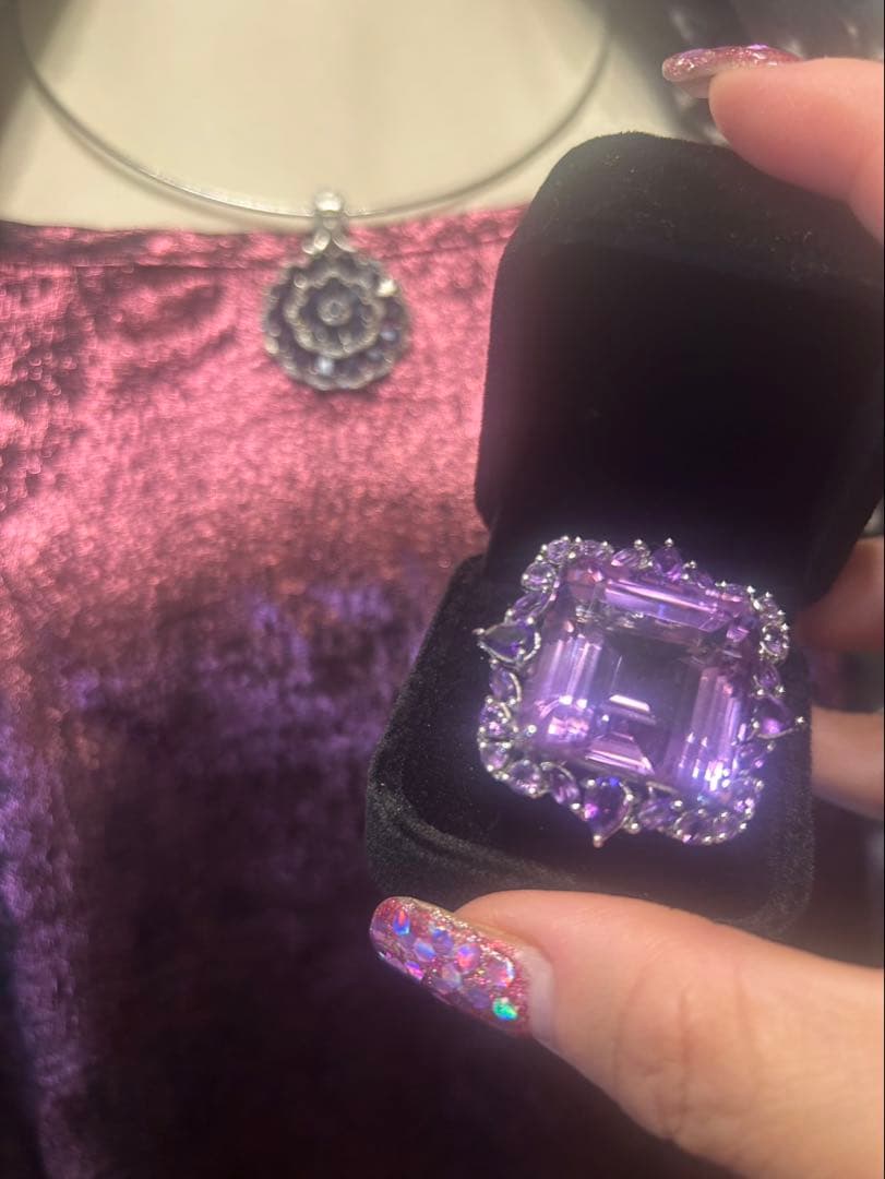 マ*ー様 天然石アメシストスクエア特大サイズ13号