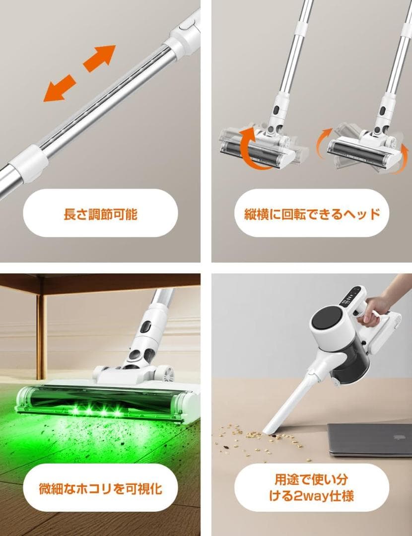 掃除機 コードレス 65Kpa強力吸引 収納充電スタント付き サイクロン式