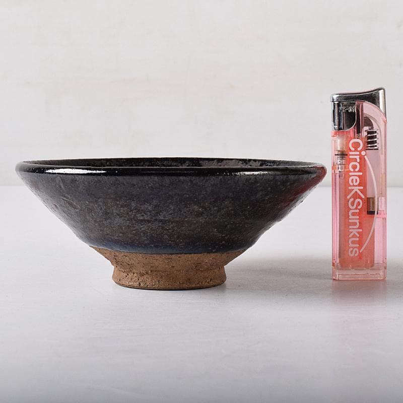 茶道具　楽吉左衛門　黒楽平茶碗　時代箱付　V　R8452