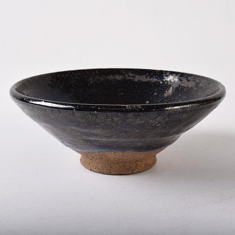 茶道具　楽吉左衛門　黒楽平茶碗　時代箱付　V　R8452