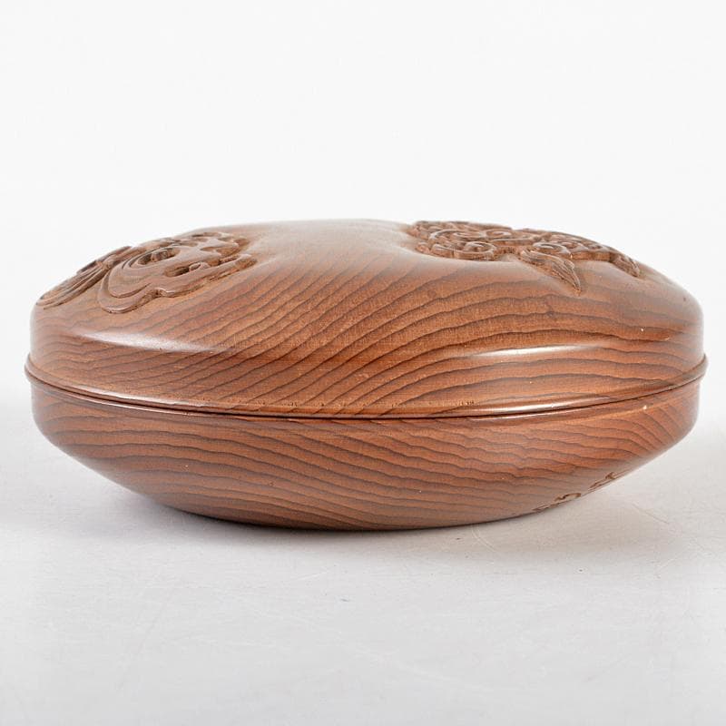 茶道具　指物師　前田南斎作　雲波刻　檪香合　裏千家淡々斎極め箱　M　R5695