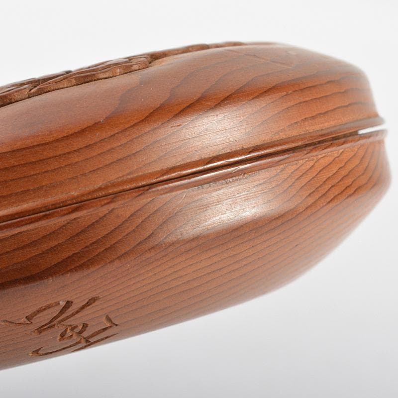 茶道具　指物師　前田南斎作　雲波刻　檪香合　裏千家淡々斎極め箱　M　R5695