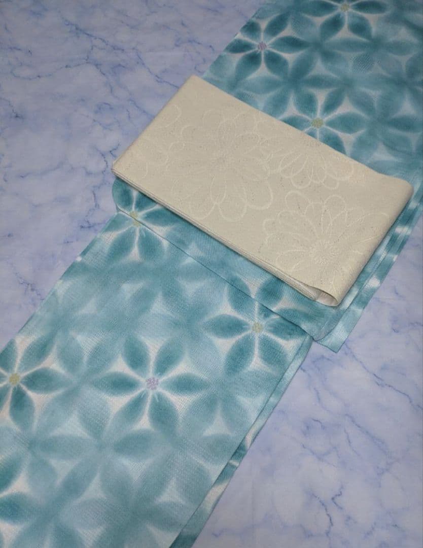 新品未使用　浴衣　雪花絞り風　ターコイズブルー　高級浴衣　夏着物　綿