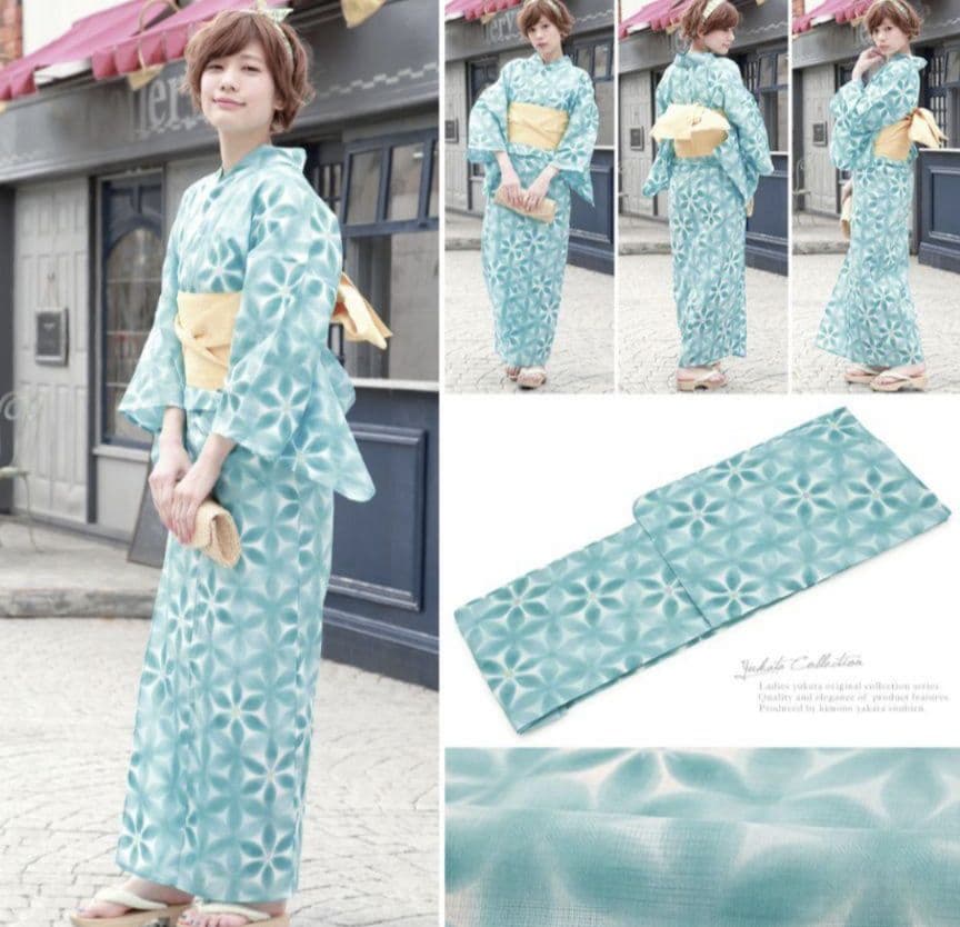 新品未使用　浴衣　雪花絞り風　ターコイズブルー　高級浴衣　夏着物　綿