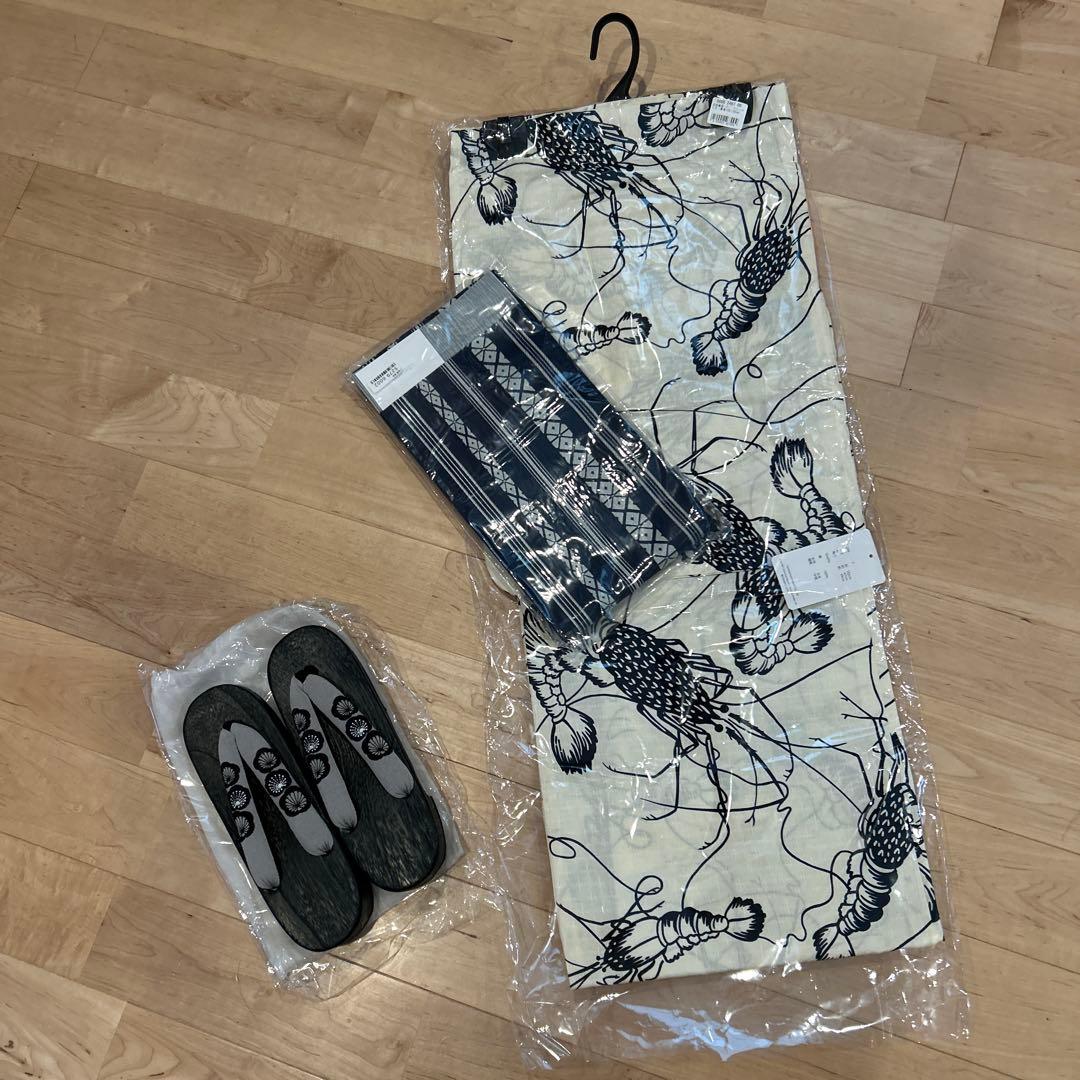 ニコアンティークオリジナル　国内染色 古典柄レトロ　伊勢海老　浴衣　花火大会