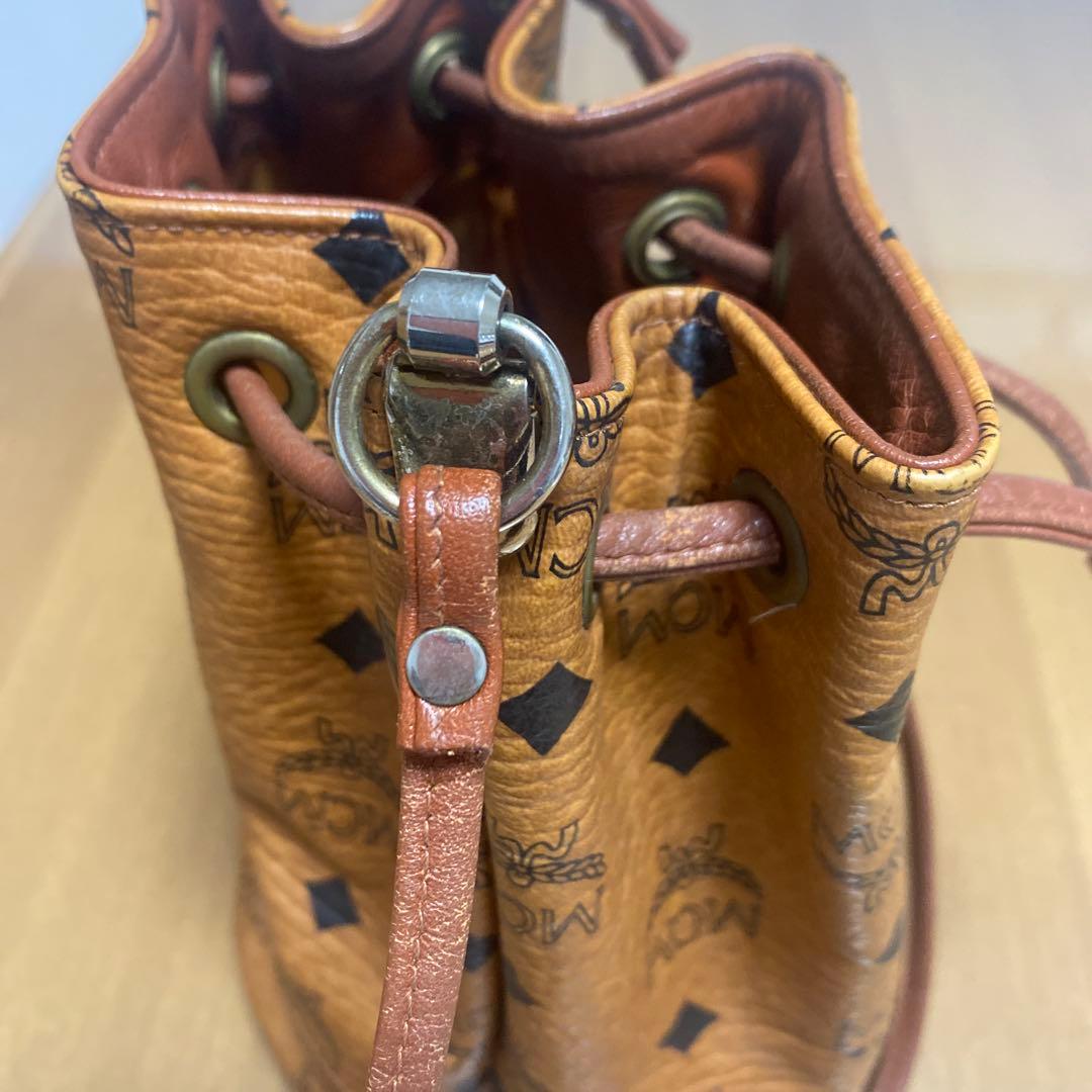 MCM ブラウンレザー 巾着型　バケツ型　ショルダーバッグ