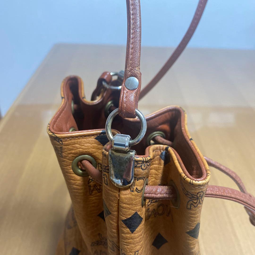 MCM ブラウンレザー 巾着型　バケツ型　ショルダーバッグ