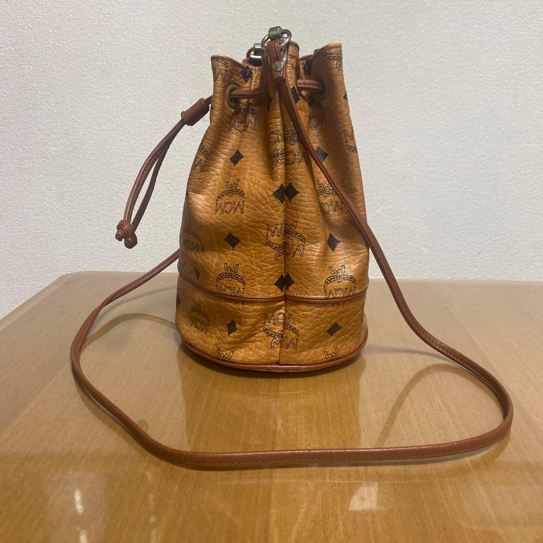 MCM ブラウンレザー 巾着型　バケツ型　ショルダーバッグ