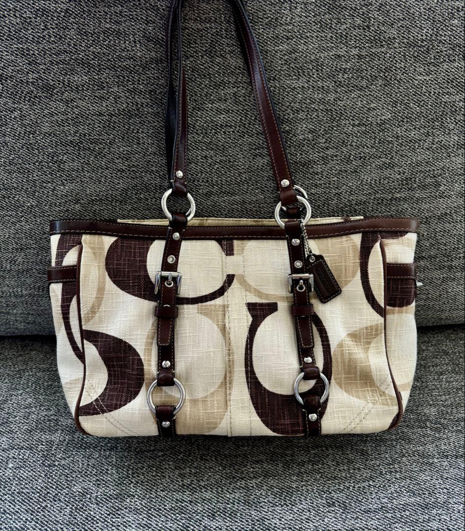 【COACH】コーチ シグネチャートートバッグ F13810 ベージュ/ブラウン