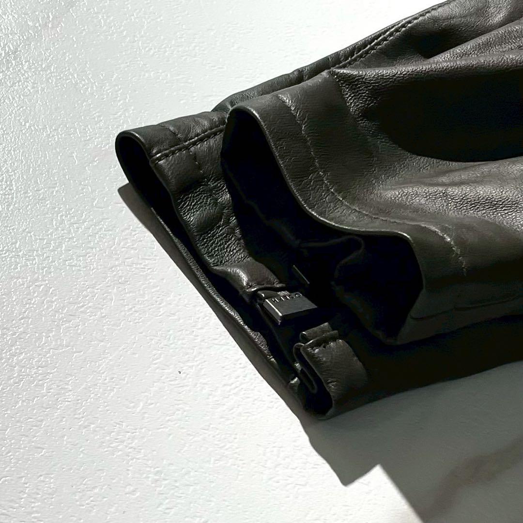 未使用タグ付✨JOSEPH 八の字ジップ 羊革 シングルライダースジャケット 緑