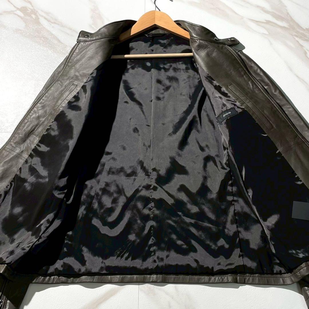 未使用タグ付✨JOSEPH 八の字ジップ 羊革 シングルライダースジャケット 緑