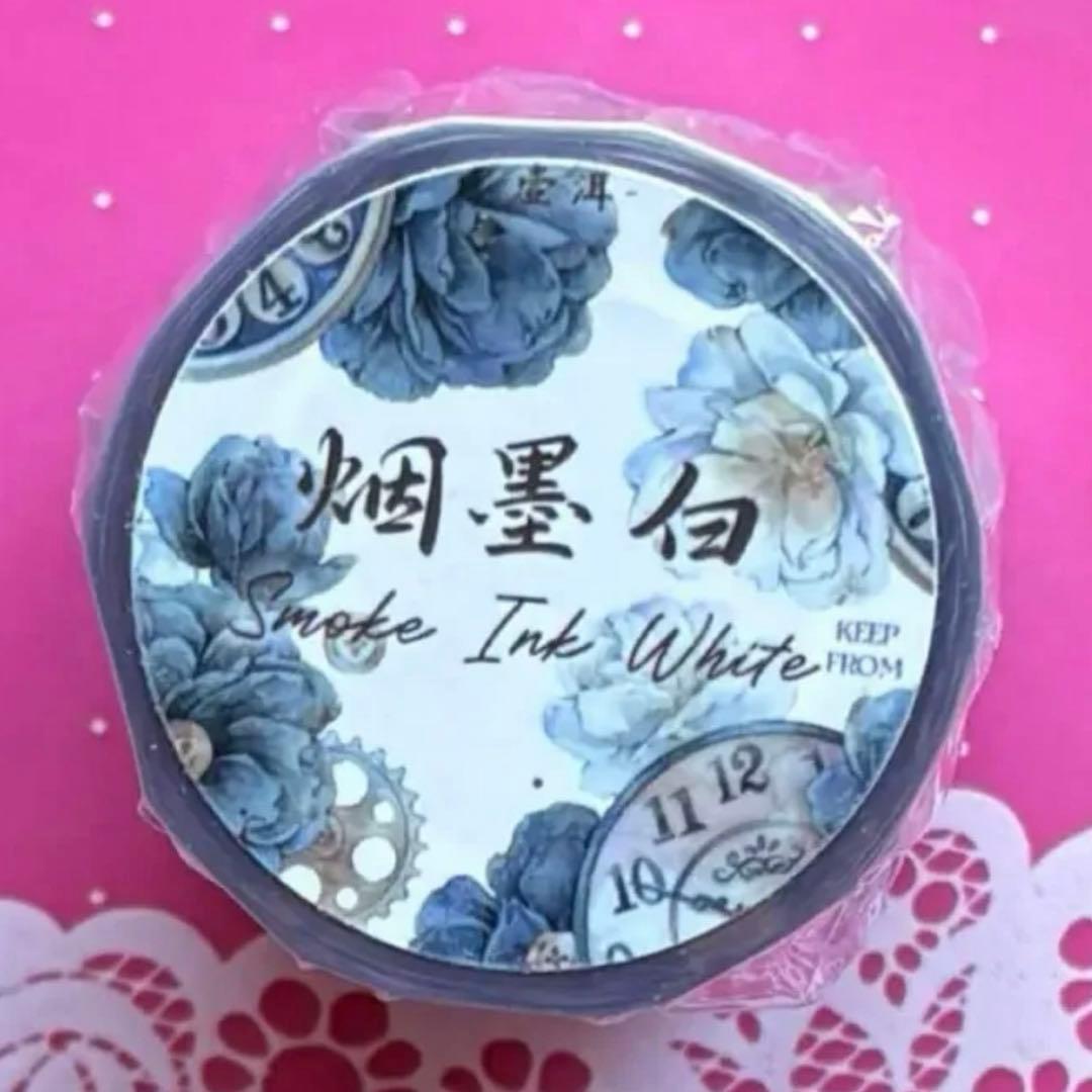 贝壳光 烟墨白 6cm×6m 海外マスキングテープ　海外マステ　時計　花