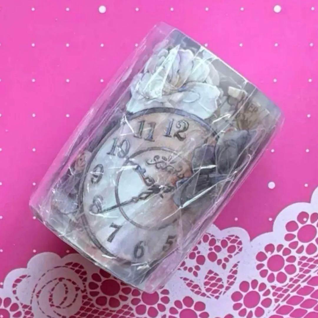 贝壳光 烟墨白 6cm×6m 海外マスキングテープ　海外マステ　時計　花