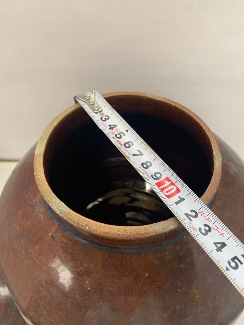 李朝　飴釉　茶色 陶器 八角形 蓋付き壺　送料込み