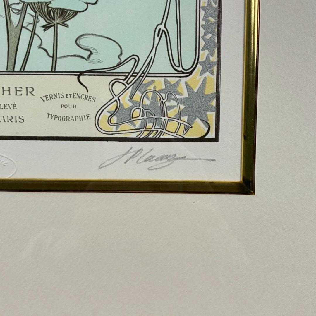美品 アルフォンス・ミュシャ「四季・冬」リトグラフ 摺師サイン入り お洒落額装