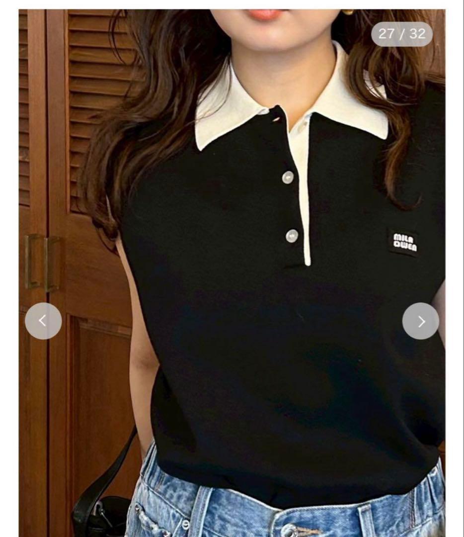 Mila owen スリーブレスドライタッチポロニット