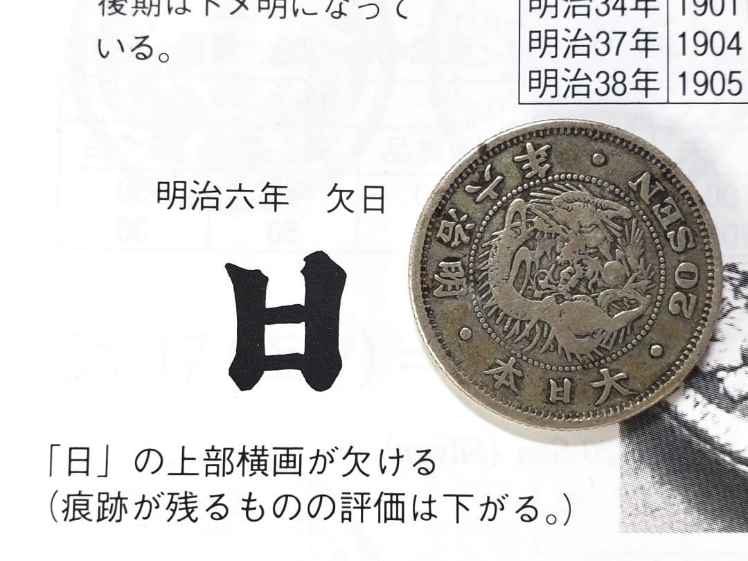 古銭　銀貨　明治　竜20銭　欠日　外国　海外　　旧硬貨　貨幣　特年　希少