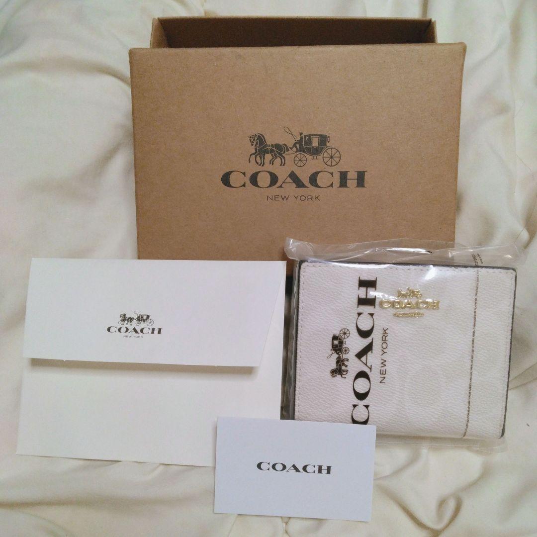 【新品】COACH コーチ 財布 2つ折り ホワイト ゴールド