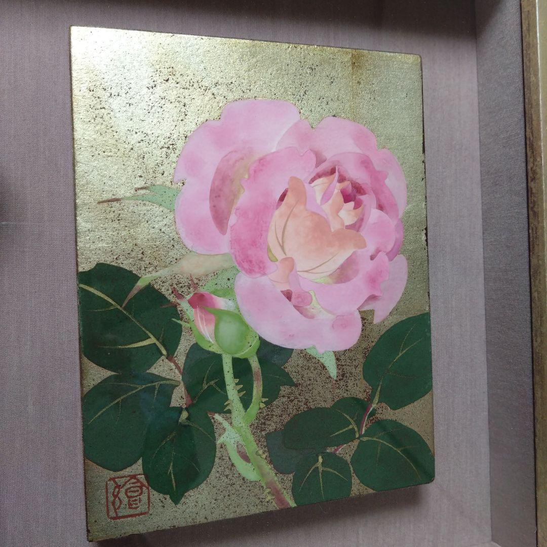 湯口絵美子日本画 薔薇ノ花サク（ブルー・バユー）