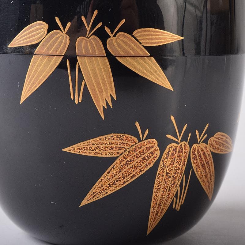 茶道具　山中塗　荒井喜峰作　笹蒔絵　利休棗　共布　共箱　V　7528