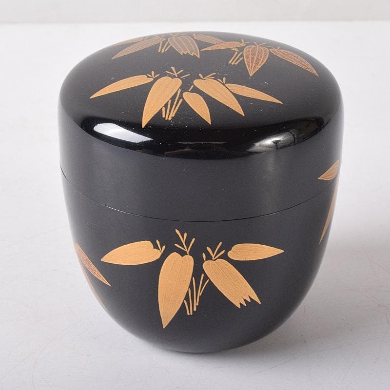 茶道具　山中塗　荒井喜峰作　笹蒔絵　利休棗　共布　共箱　V　7528