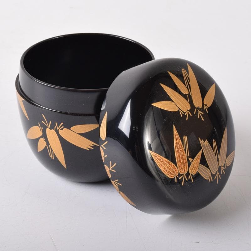 茶道具　山中塗　荒井喜峰作　笹蒔絵　利休棗　共布　共箱　V　7528