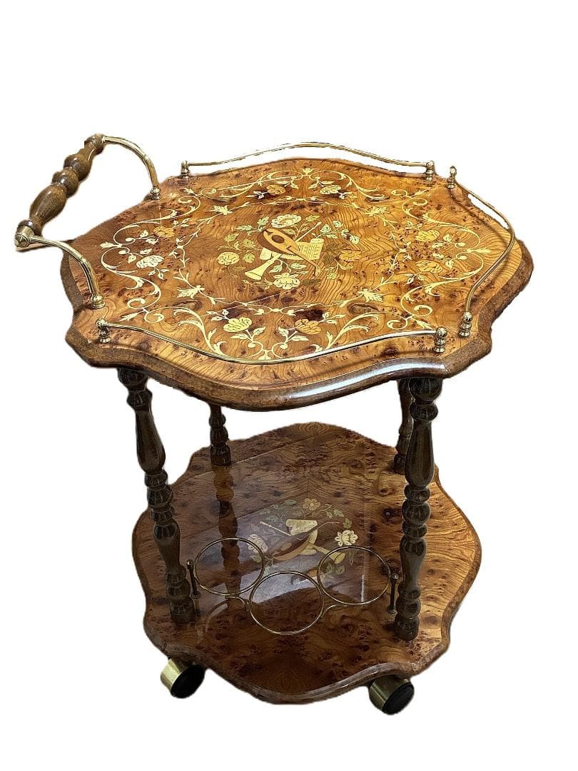 キッチンワゴン 木製 イタリア製 象嵌 高級 ワゴンテーブル ワインラック