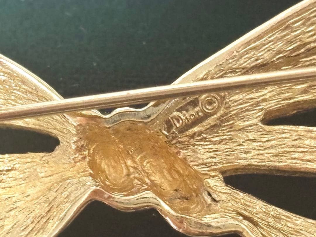 Dior ヴィンテージ リボン ゴールド ラインストーン￼￼ ブローチ