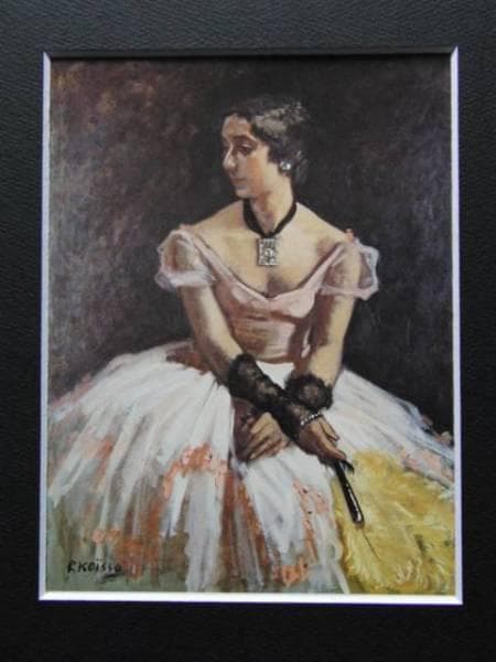 小磯良平、踊りの前、希少画集画、新品額装付、状態良好