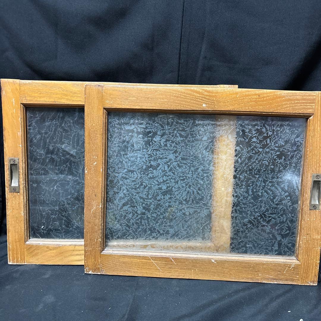 アンティーク 昭和レトロ 木製 建具 窓枠 引き戸　ガラス扉 曇りガラス　DIY