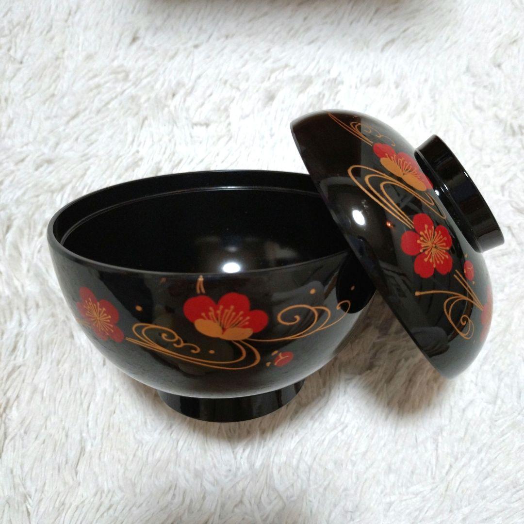 新品✬会津塗り　お吸い物椀蓋付き　流れ梅20客　漆器　桐箱入り