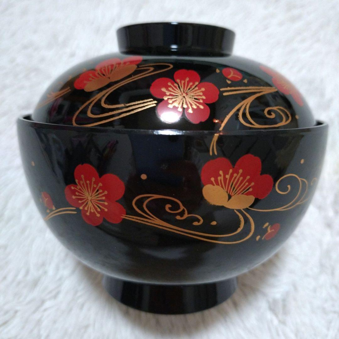 新品✬会津塗り　お吸い物椀蓋付き　流れ梅20客　漆器　桐箱入り