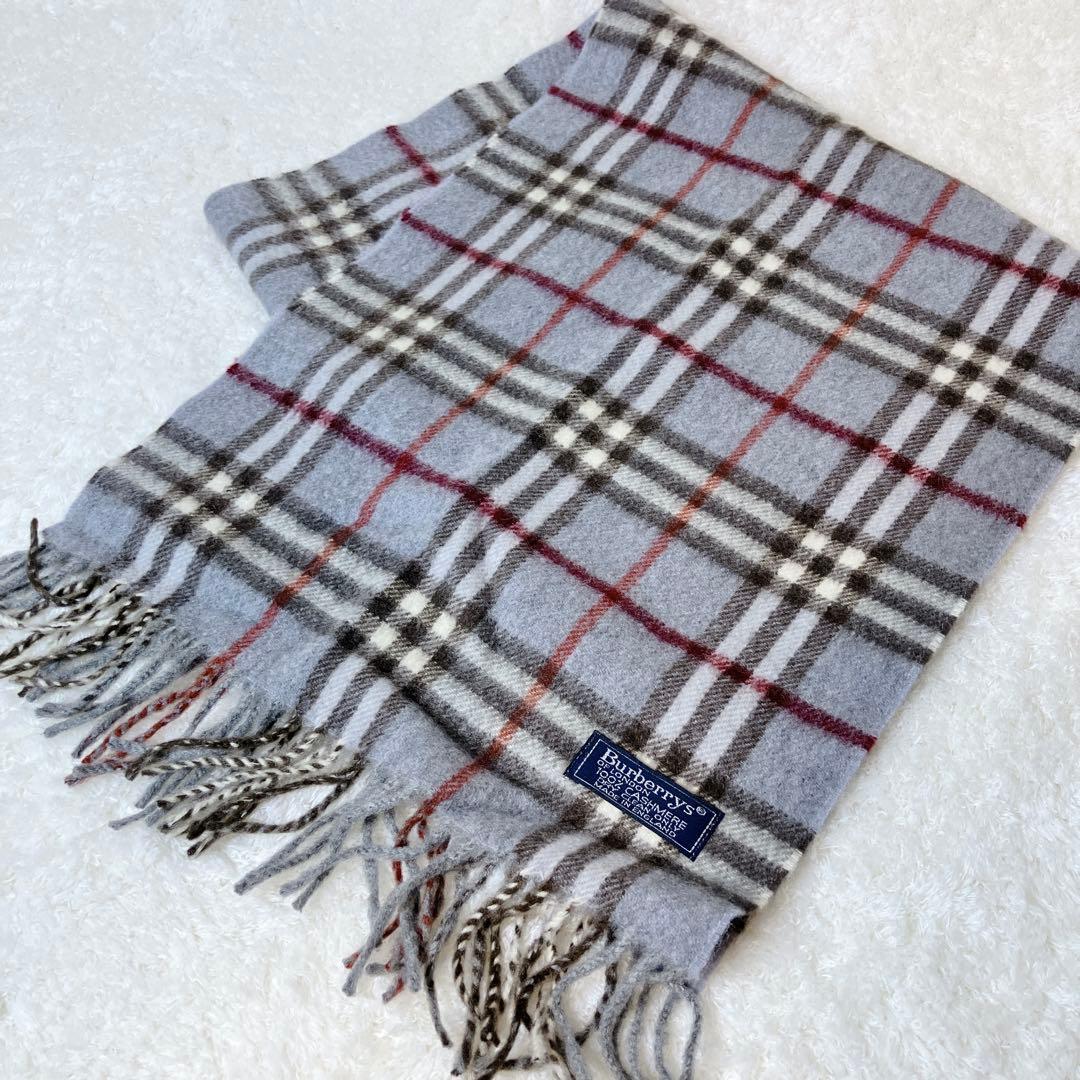 【美品】BURBERRY マフラー カシミヤ100% ノバチェック ライトブルー