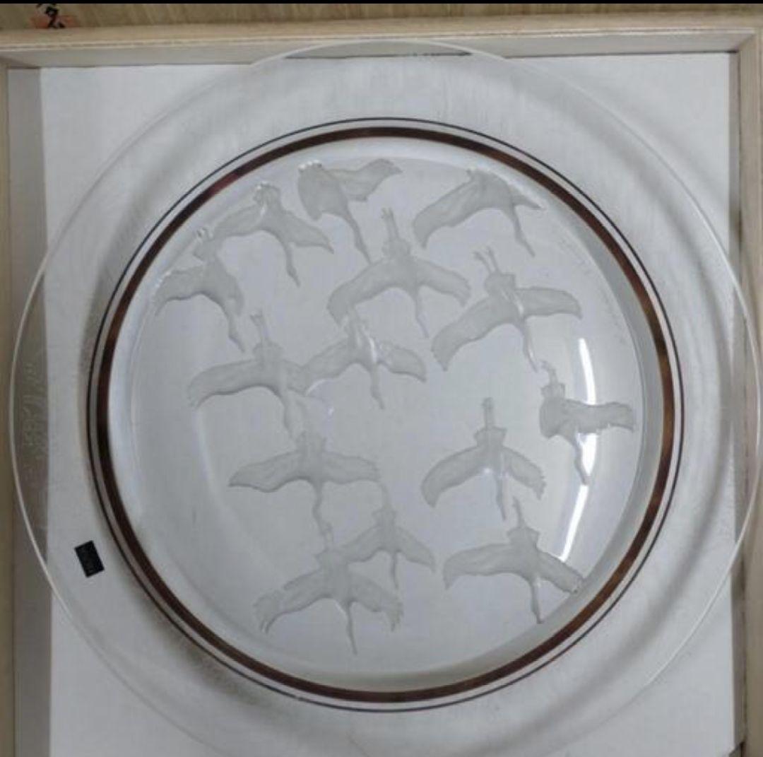 大幅値下げ中　早い者勝ち　HOYAクリスタル　飛鶴金縁波文様大皿