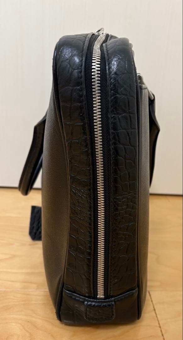 FUJITAKA ブラック レザービジネスバッグ 「やさいいため」