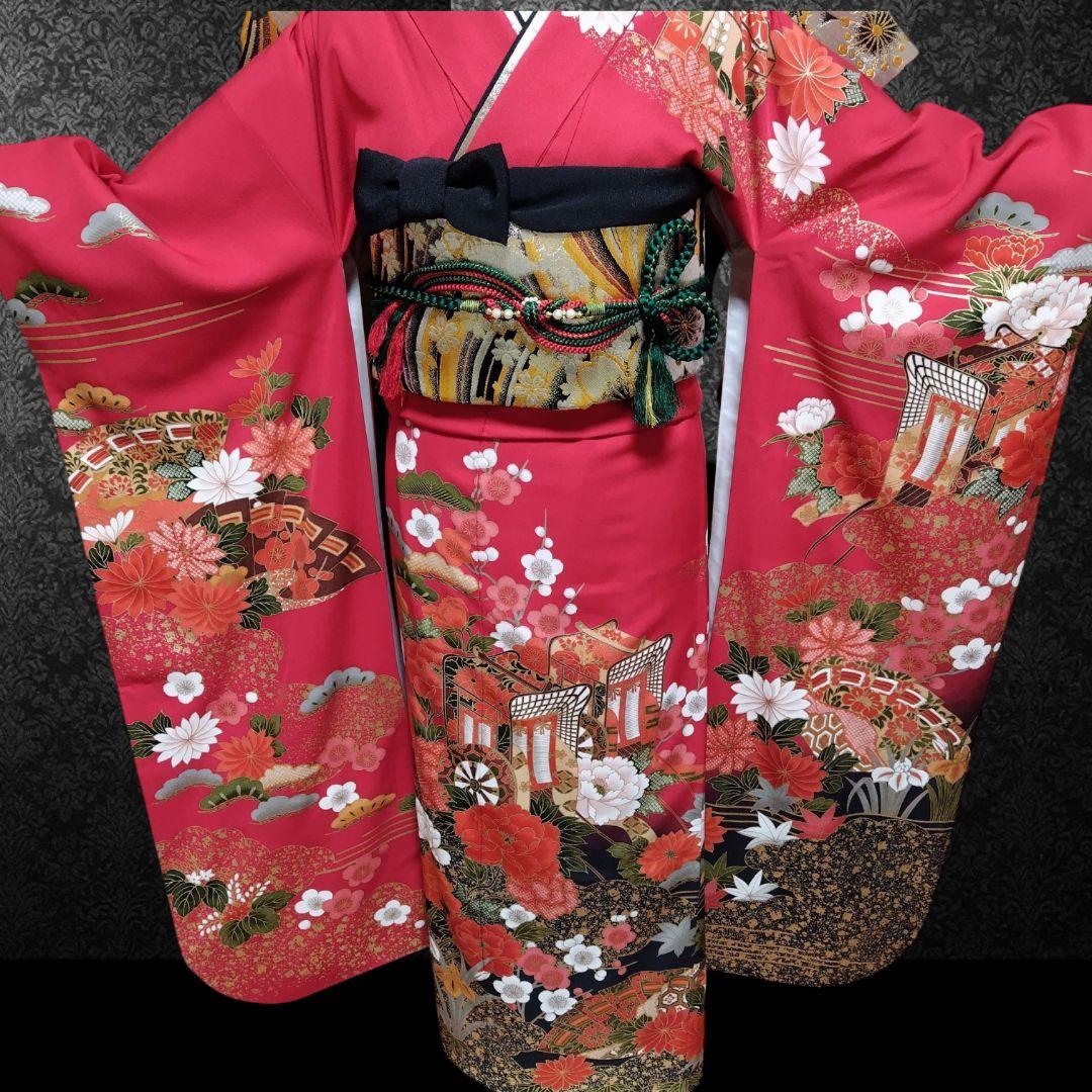 大特価SALE☆振袖フルセット(7点)・成人式・小柄な方向け・古典柄・金彩加工
