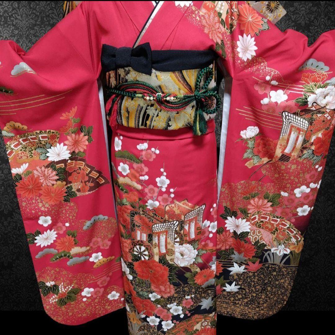 大特価SALE☆振袖フルセット(7点)・成人式・小柄な方向け・古典柄・金彩加工