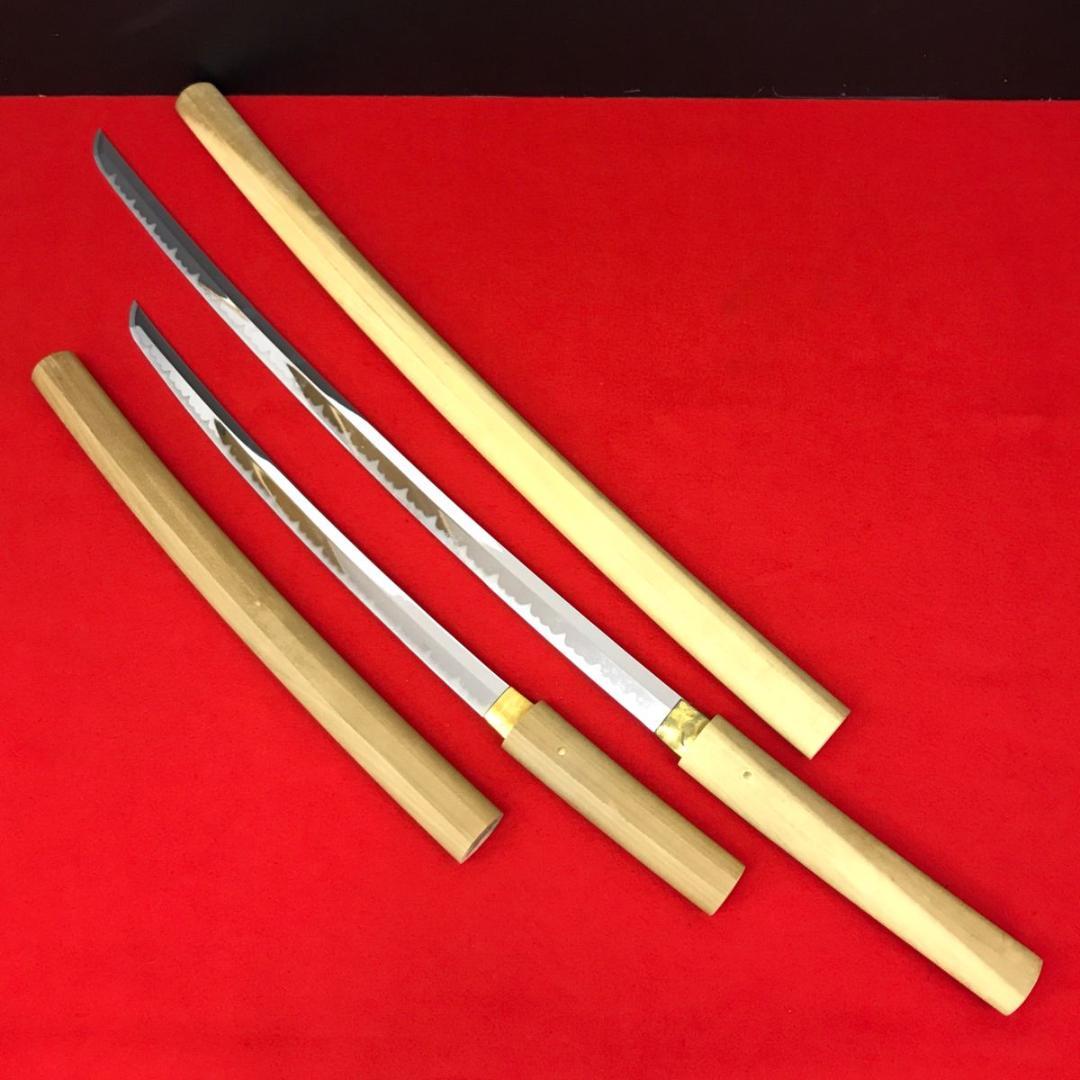 模造刀 白鞘 刀 脇差 セット　全長101/68cm　収納袋 刀剣美術 居合道