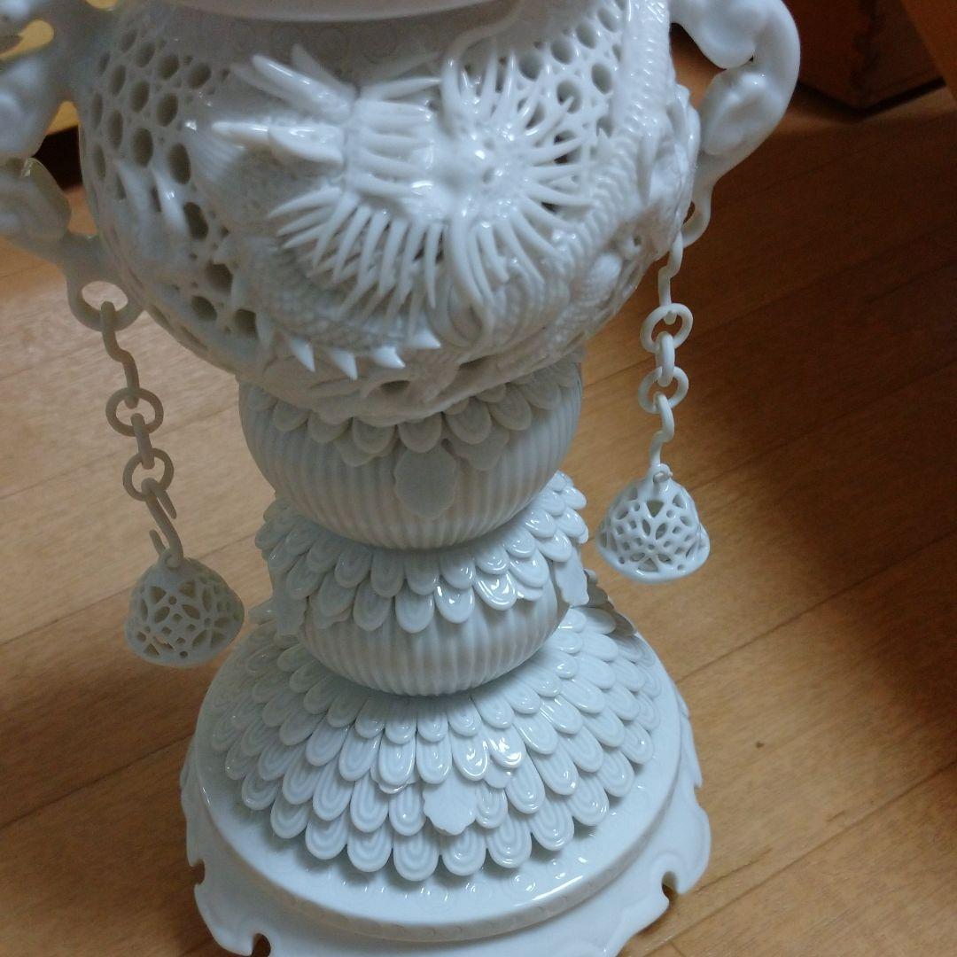 白磁 篭目透彫り唐草耳香炉★15代 中里茂右衛門