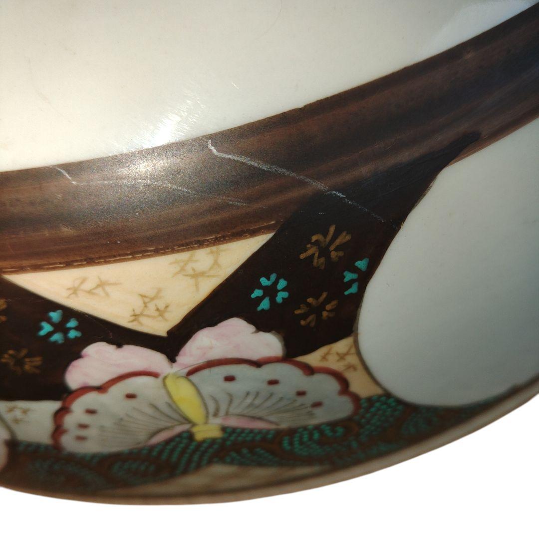 古九谷焼　武者文　海浜楼閣図　 菊花雀文　一尺鉢　手書き　古美術