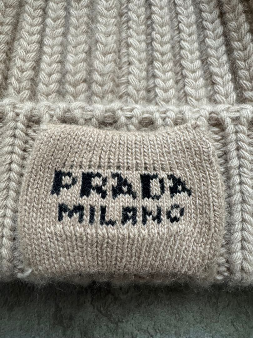 未使用【PRADA】プラダ ニット帽 ウールカシミア ベージュ ユニセックスS