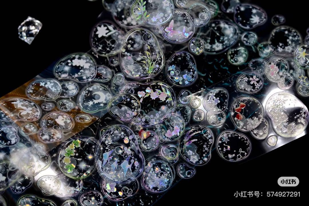 【8698】海外　マステ　5m巻売り　貝殻光カッティング泡　虹色マスキングテープ