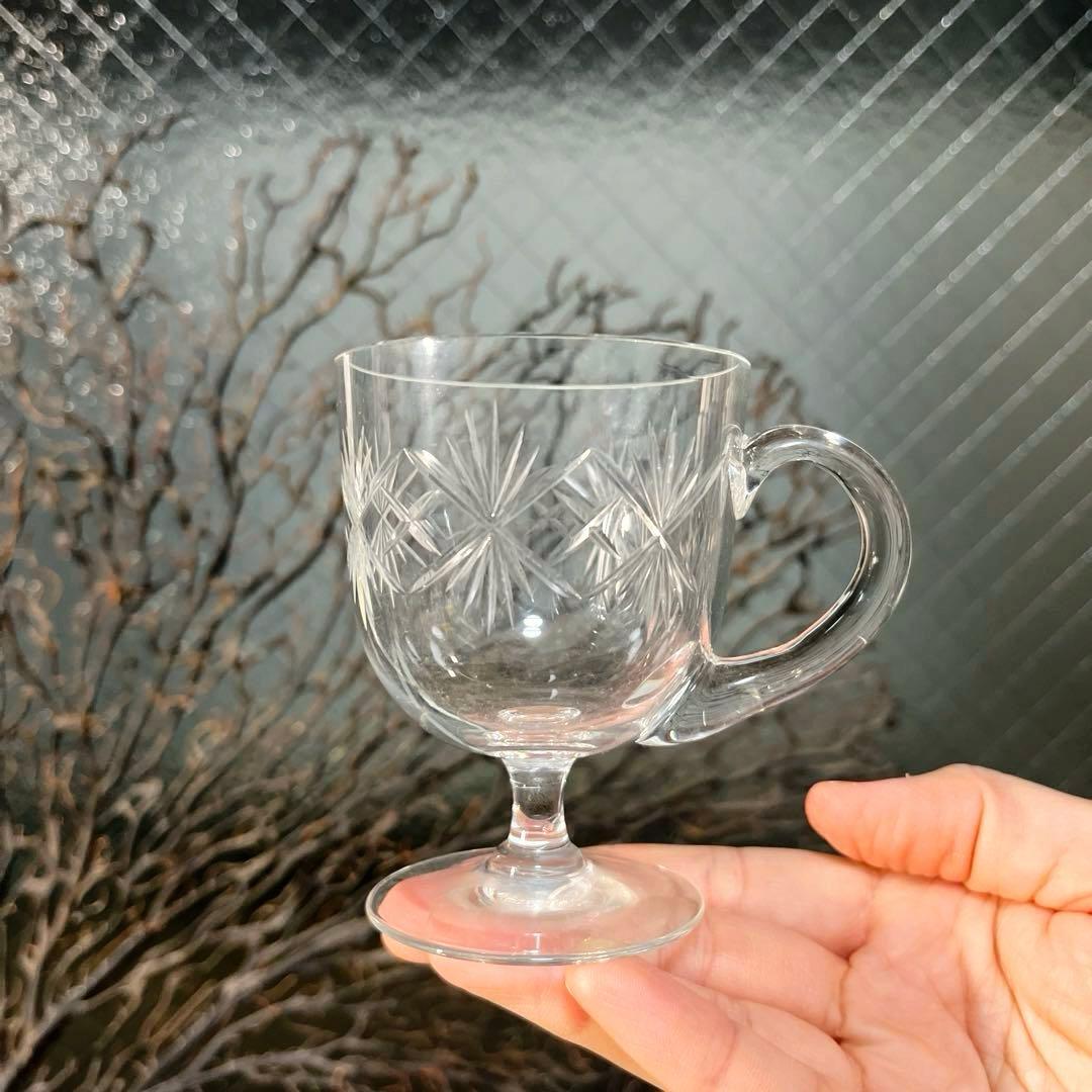 骨董　時代ガラス　ギヤマン　切子　耳付ききグラス　リキュールグラス　１客　ウラン