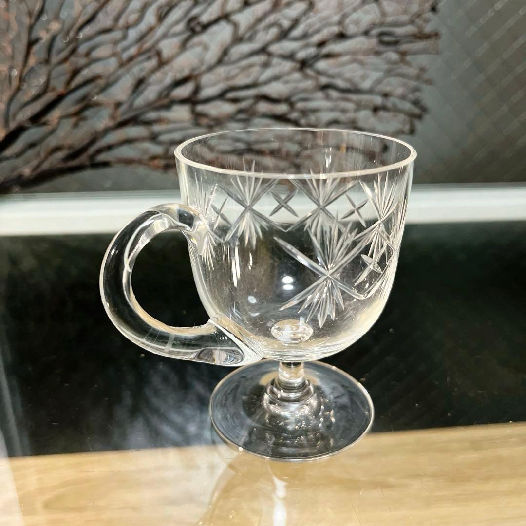骨董　時代ガラス　ギヤマン　切子　耳付ききグラス　リキュールグラス　１客　ウラン