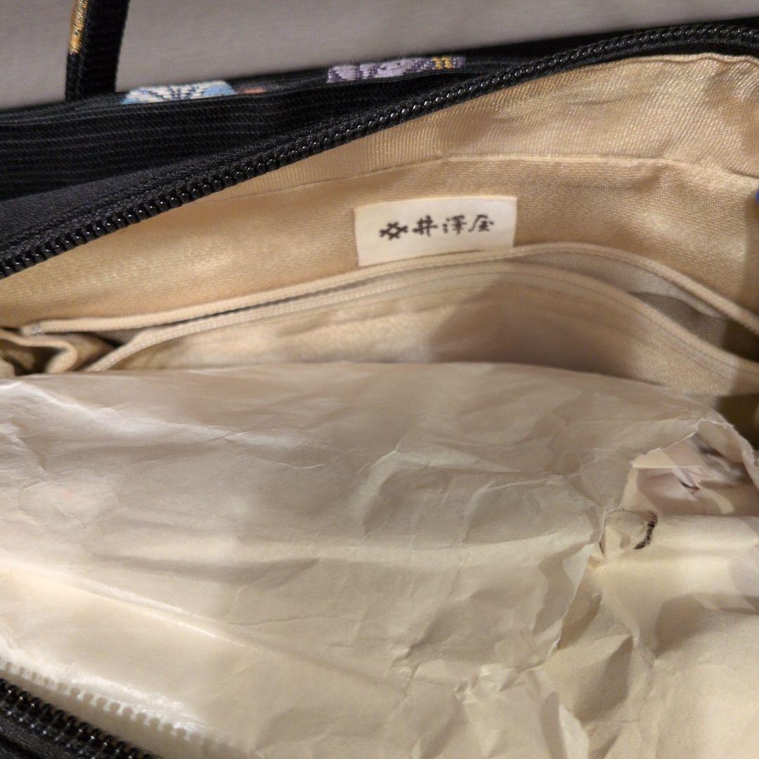 和装用バッグ 黒 丸模様刺繍