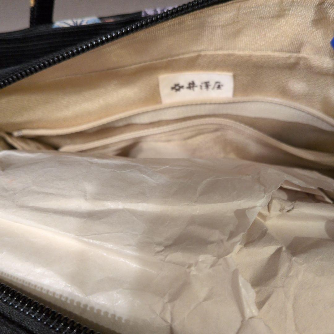 和装用バッグ 黒 丸模様刺繍